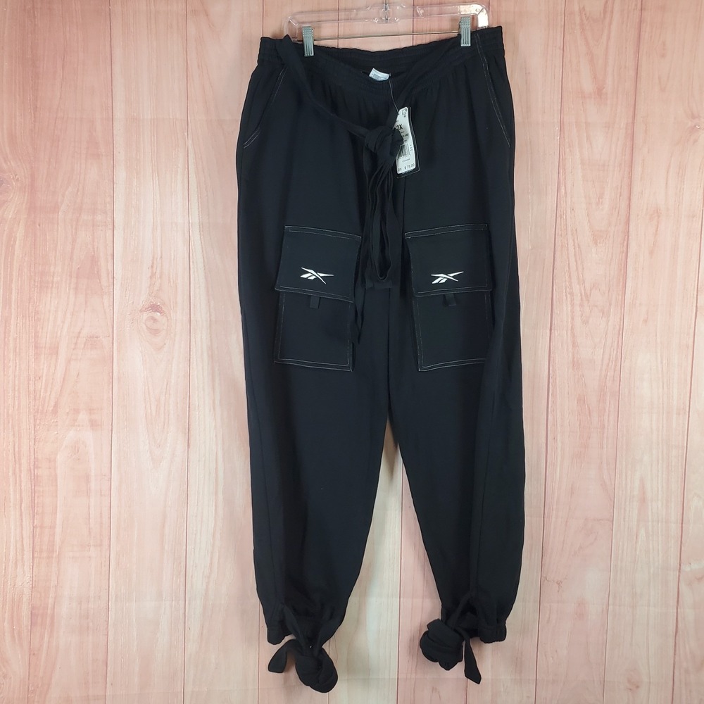 Reebok Cardi B Knit Sweatpants Womens 2X Black Wraparound Detail Tie Hem Jogger